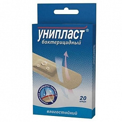 Лейкопластырь бактерицидный УНИПЛАСТ влагостойк. 1,9 x 7,2см №20