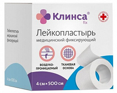 Лейкопластырь КЛИНСА фиксир. 4 х 500см (ткан. основа) белый 