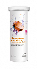 Витатека Комплекс Янтарной кислоты с таурином и витаминами таб. шип. №10 (ананас)