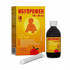 Ибупрофен фл.(сусп. д/приема внутрь д/детей клубничная) 100мг/5мл 100г (80мл) №1 (в комплекте с мерным шприцем)