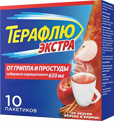 ТераФлю от гриппа и простуды Экстра пак.(пор. д/приг. р-ра д/приема внутрь) №10 (яблоко и корица)