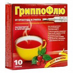 ГриппоФлю от простуды и гриппа пак.(пор. д/р-ра орал.) малина 13г №10