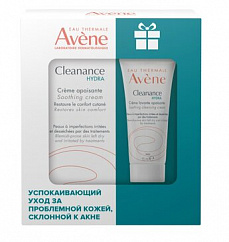 Набор косметический AVENE Cleanance Гидра д/чув. пробл. кожи лица, скл. к акне (крем успок. восст. 40мл+крем очищ. успок. 15мл)