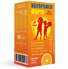 Ибупрофен форте фл.(сусп. д/приема внутрь д/детей) 40мг/мл 200г (160мл) №1 апельсин (мерн. шприц)