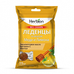 Леденцы HERBION медово-лимонные с маслом эвкалипта и вит.С (б/сах.) 62,5г (25шт.)