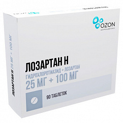 Лозартан Н таб. п/пл. об. 25мг+100мг №90
