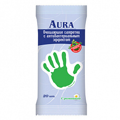 Салфетки AURA DERMA PROTECT влажн. Антибактериальные ромашка №20
