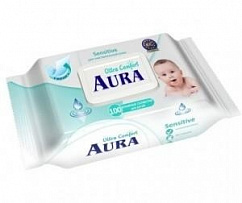 Салфетки детские AURA Ultra Comfort влажн. алоэ и вит. E №100 с крыш.